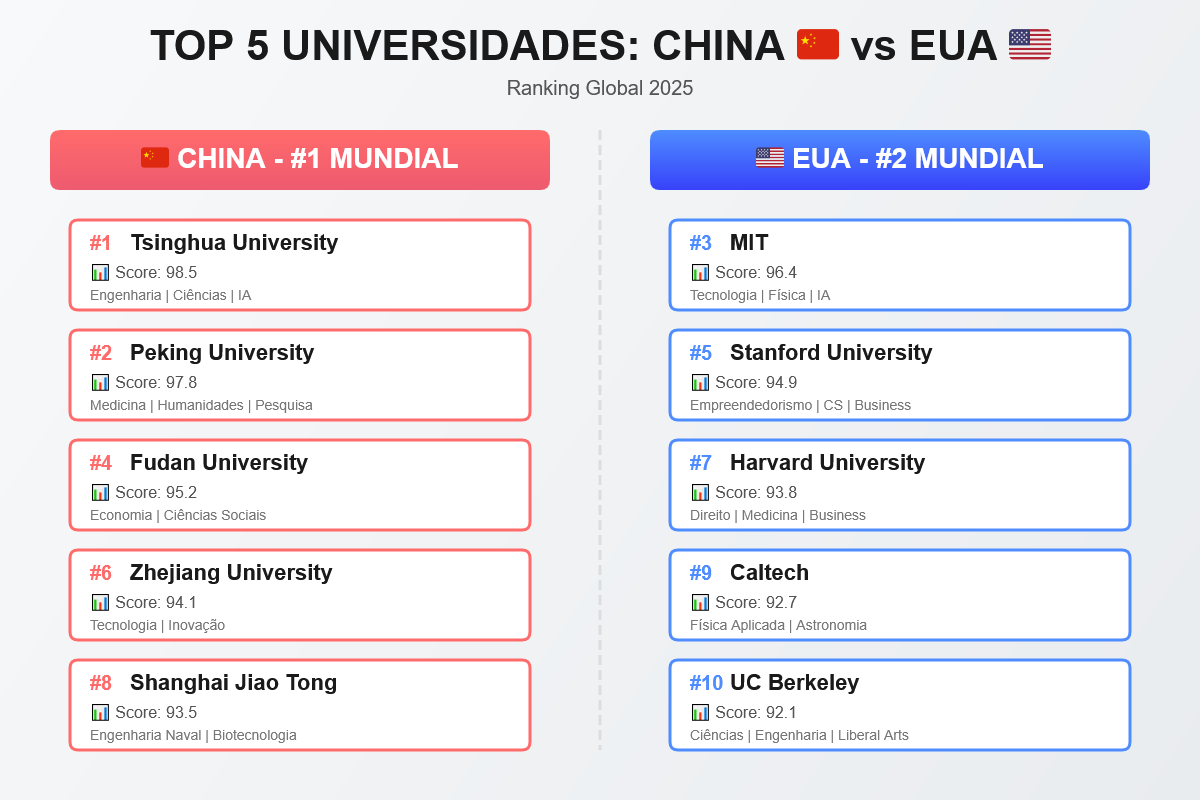 Top 5 Universidades - China vs EUA - Ranking 2026