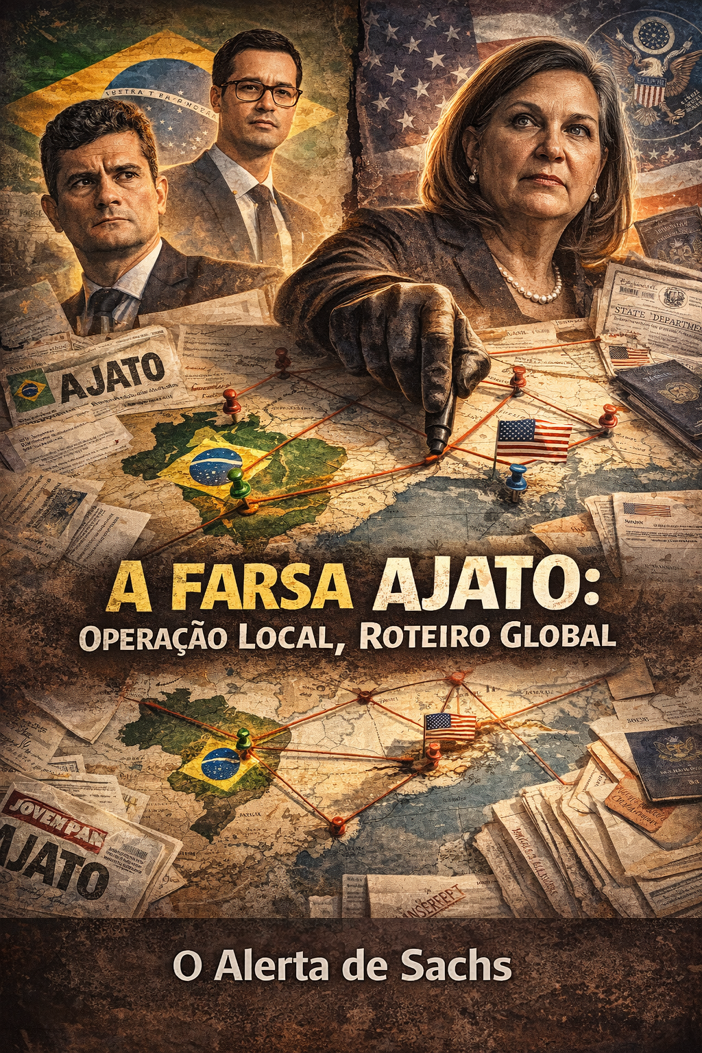 Farsa Ajato: Operação Local, Roteiro Global - Colagem com Moro, Deltan e conexão com EUA