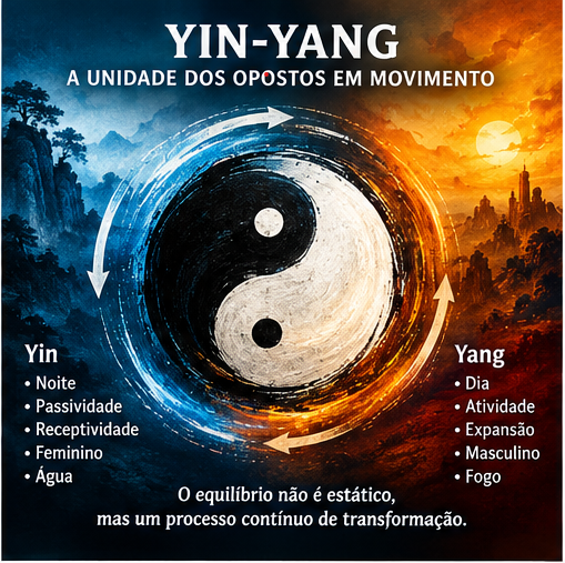Símbolo do Yin-Yang em movimento mostrando a transformação dos opostos
